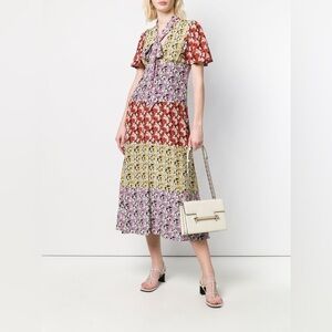 Valentino Multicolor Yellow Red Pink Floral Silk Midi Dress IT 46
